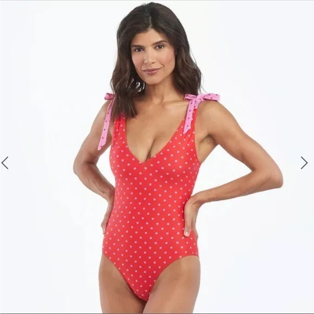 Summersalt Red One-Piece Swimsuit with Pink Tie Straps